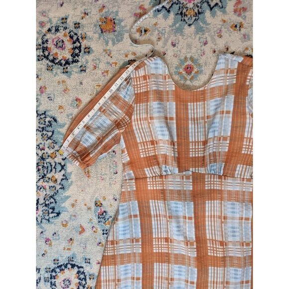 Asos Lost Ink Tie Back Check Midi Dress in Blue and Orange  - 14 - Picture 9 of 11